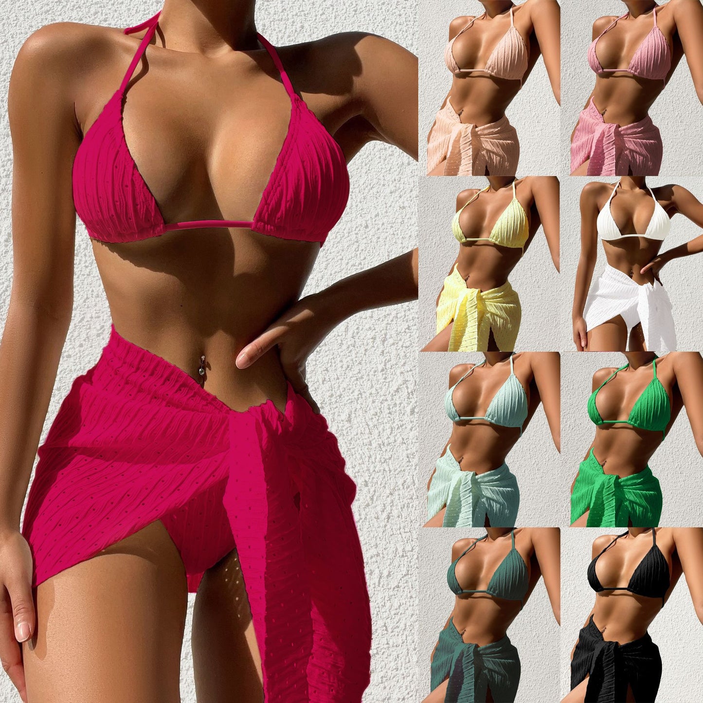 Super Sexy 3pc. Swimsuit SET - Popular Backless Solid Color Bikini & Skirt in Fabulous Color Options 🌈