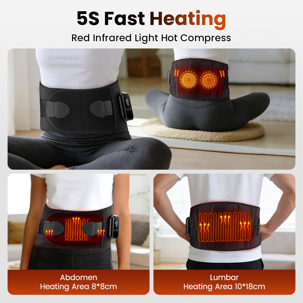 Cordless Heated Waist & Abdomen Massage Belt with Electric 3 Speed Vibration, Auto-Off Timer
