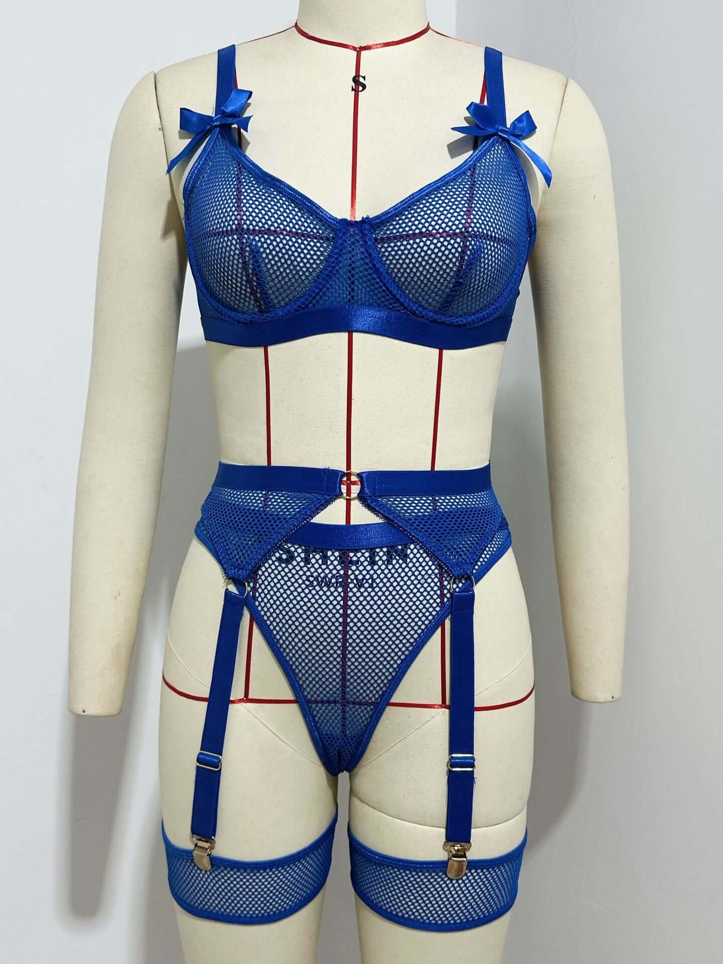 Sexy Net & Lace Full Lingerie Set with Mesh & Bowknot Binding - Erotic Nights Underwear Suit 🥰