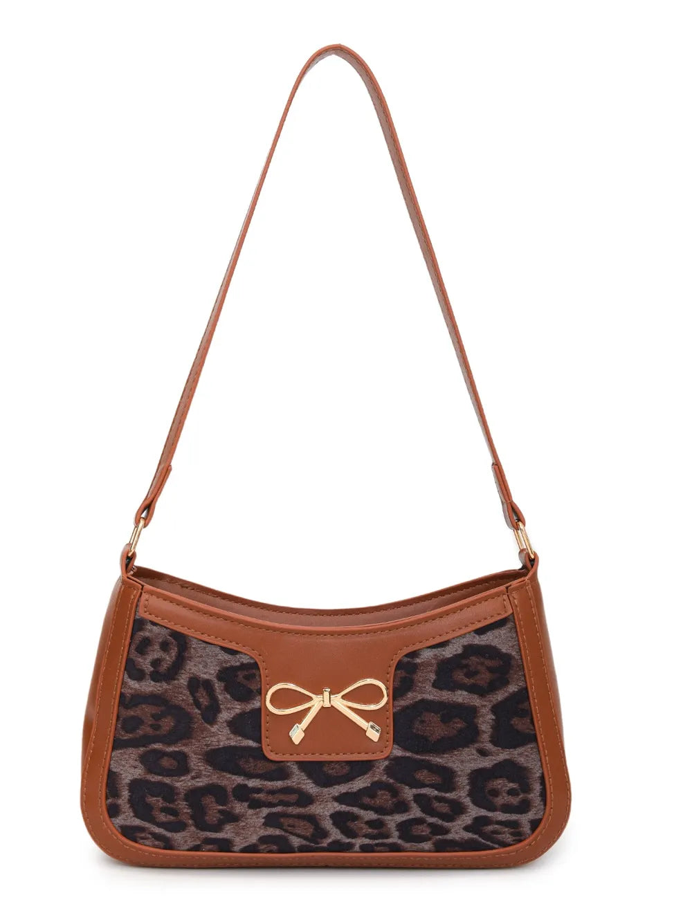 Chic Petite Leopard Print PU Leather Shoulder Handbag with Cute Bow 🤩