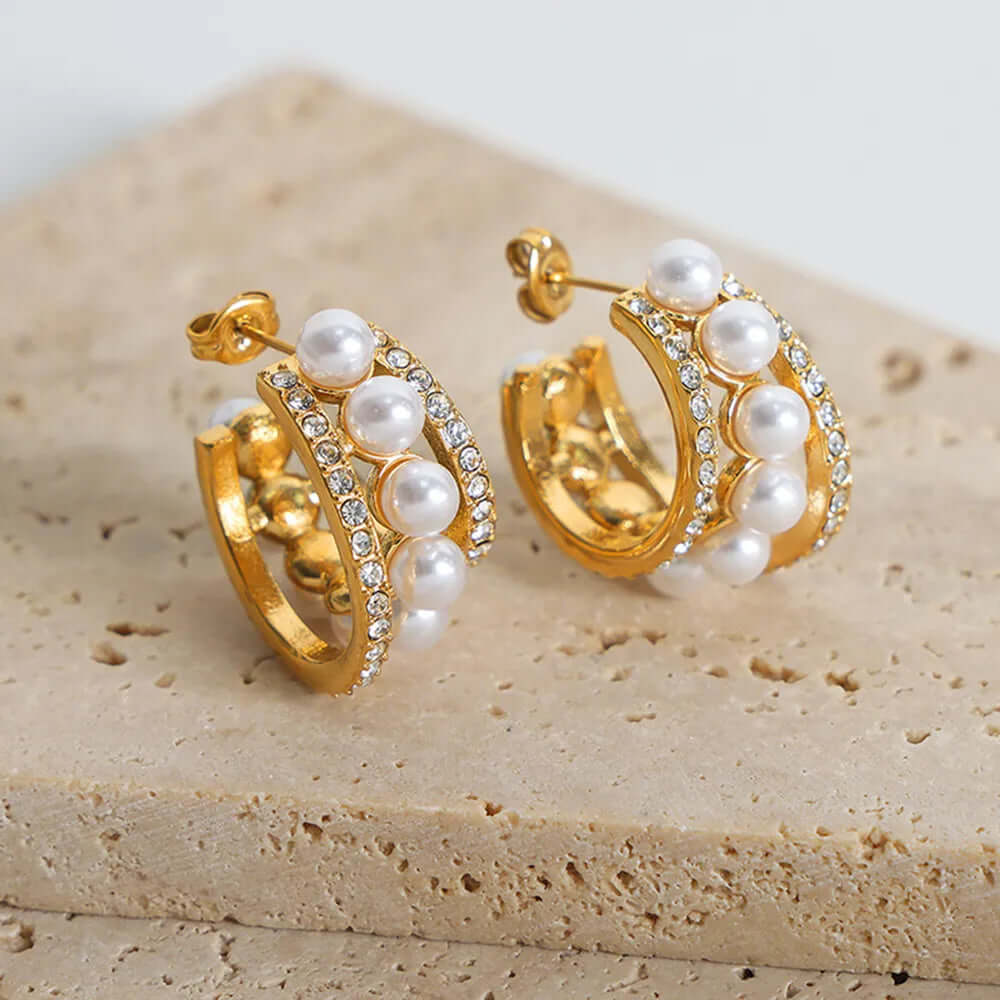 Gorgeous Keepsake C-Hoop Earrings - Gold or Silver Pearl Titanium Steel - High Gloss Shell Beads