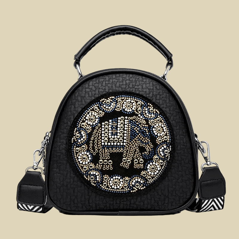 Women's Small Oval Arm and Shoulder Bag 👜 Multi-layer Printed, Embroidered with Rhinestones