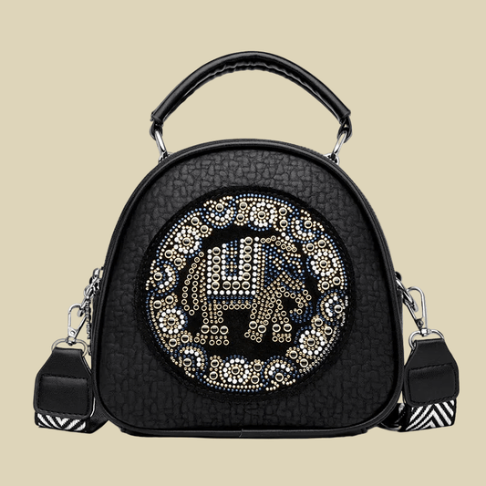 Women's Small Oval Arm and Shoulder Bag 👜 Multi-layer Printed, Embroidered with Rhinestones