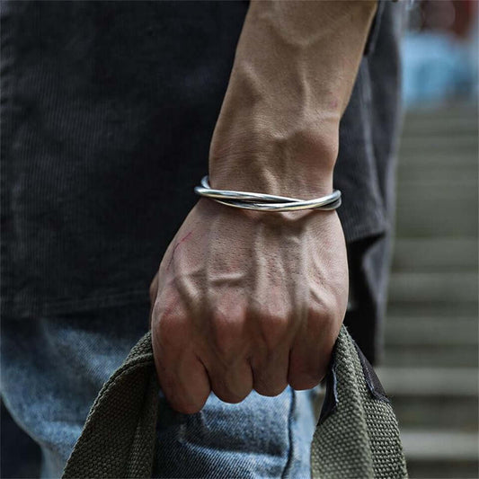 Men's Trendy Retro Handmade Twisted Wire Bracelet -Pure Silver Niche Design Jewelry