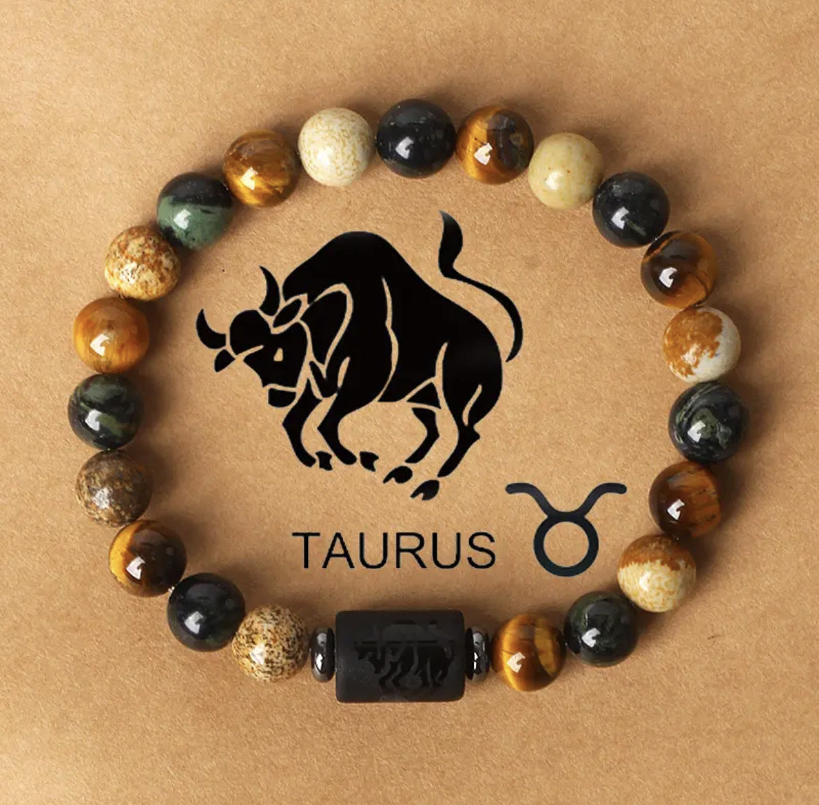 Super Cool Zodiac Beaded Bracelet - Natural Stone Beaded Tiger's Eye with Zodiac Picture Card 😎