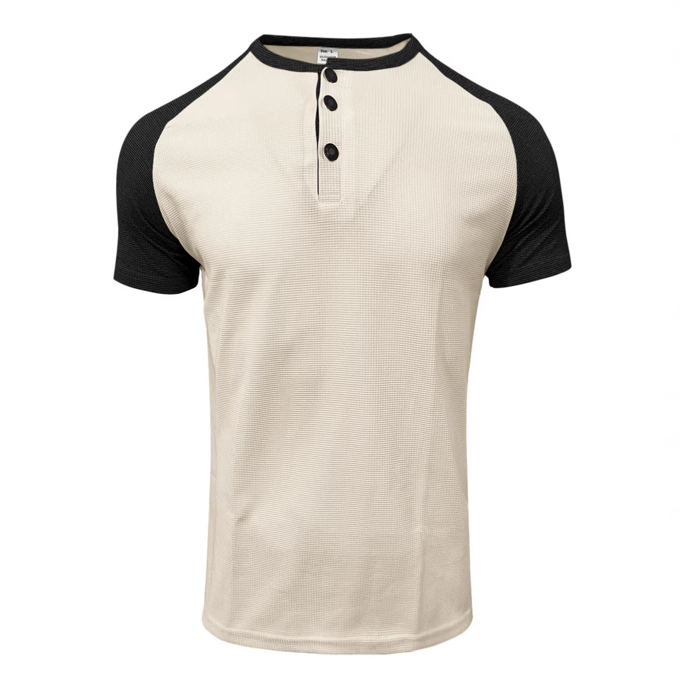 Men's Round Neck Trendy Sports Shirt - Solid with Offset Color Sleeves, Button Down Front 😎