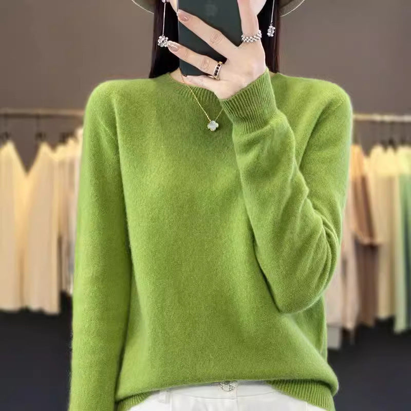 Women's Slim-fit Round Neck Pure Wool Sweater ♨️ Autumn & Winter Favorite Loose Knitted Base Pullover