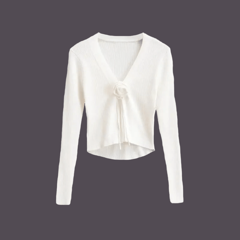 Chic Fashion Slim-fit V-neck Long Sleeve Sweater - Cute Rose Knot 🌹Bow Tie Front in 7 Color Options 🌈