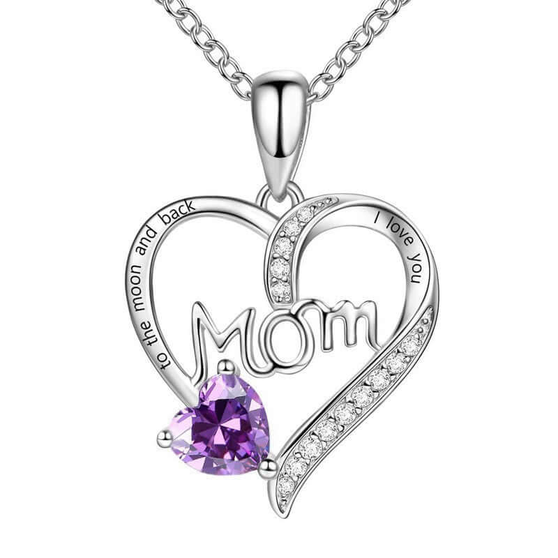Gorgeous GIFTABLE Colored Stone Options 'MOM' Necklace - Love Heart-shaped Engraved Rhinestone 💝