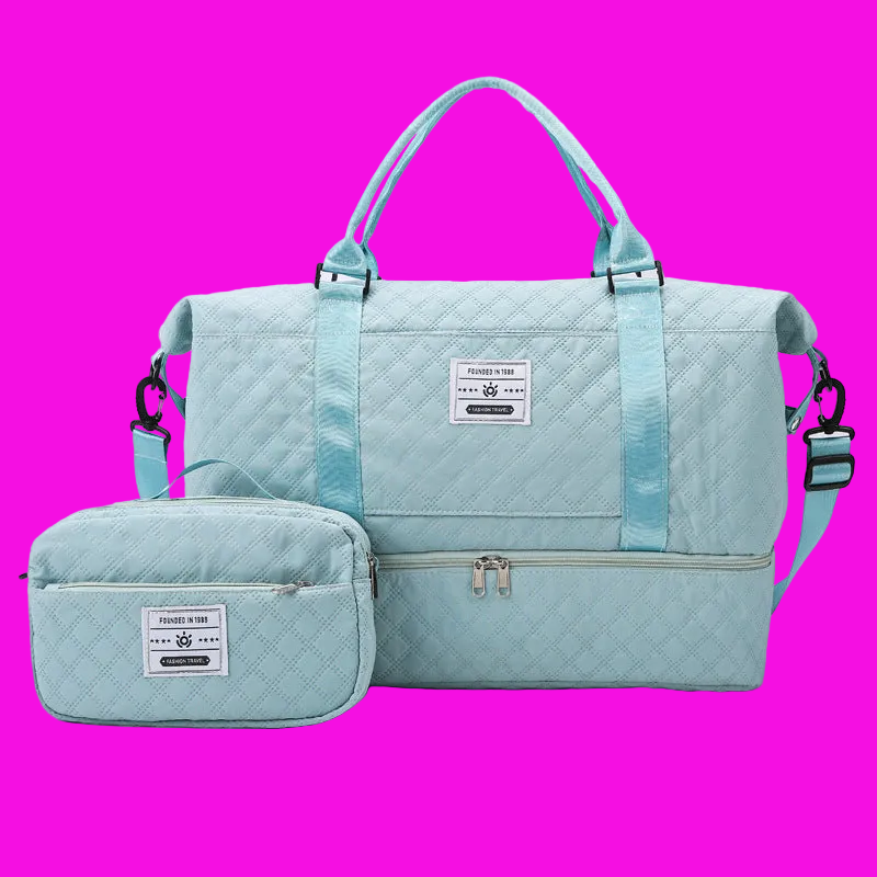 Large Capacity Sports and Yoga 2 Bag SET - Quilted Dry-Wet Separation Shoe Compartment Travel Bag