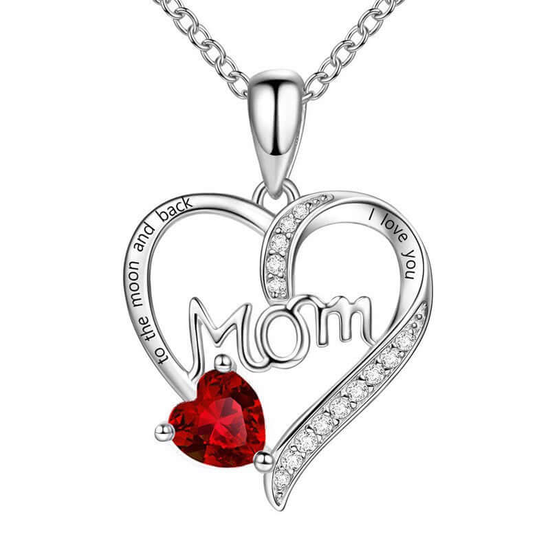 Gorgeous GIFTABLE Colored Stone Options 'MOM' Necklace - Love Heart-shaped Engraved Rhinestone 💝