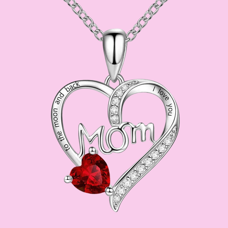 Gorgeous GIFTABLE Colored Stone Options 'MOM' Necklace - Love Heart-shaped Engraved Rhinestone 💝