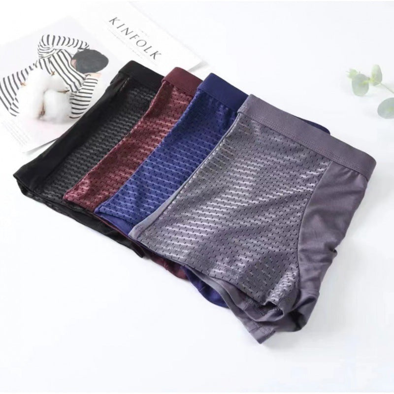 Men's 4 PACK Popular Ice Silk Flat Corner Underwear - Sporty Quick-Drying Breathable Mesh Thin Comfort
