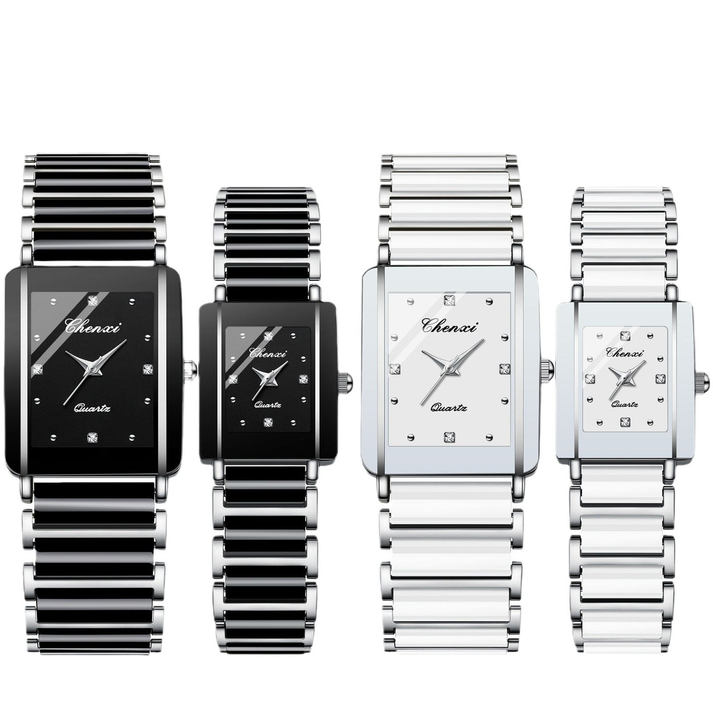 Gorgeous Square Couples Watches - Ceramic Quartz Reinforced Glass, Waterproof, in Gold, Silver, Black ⌚️
