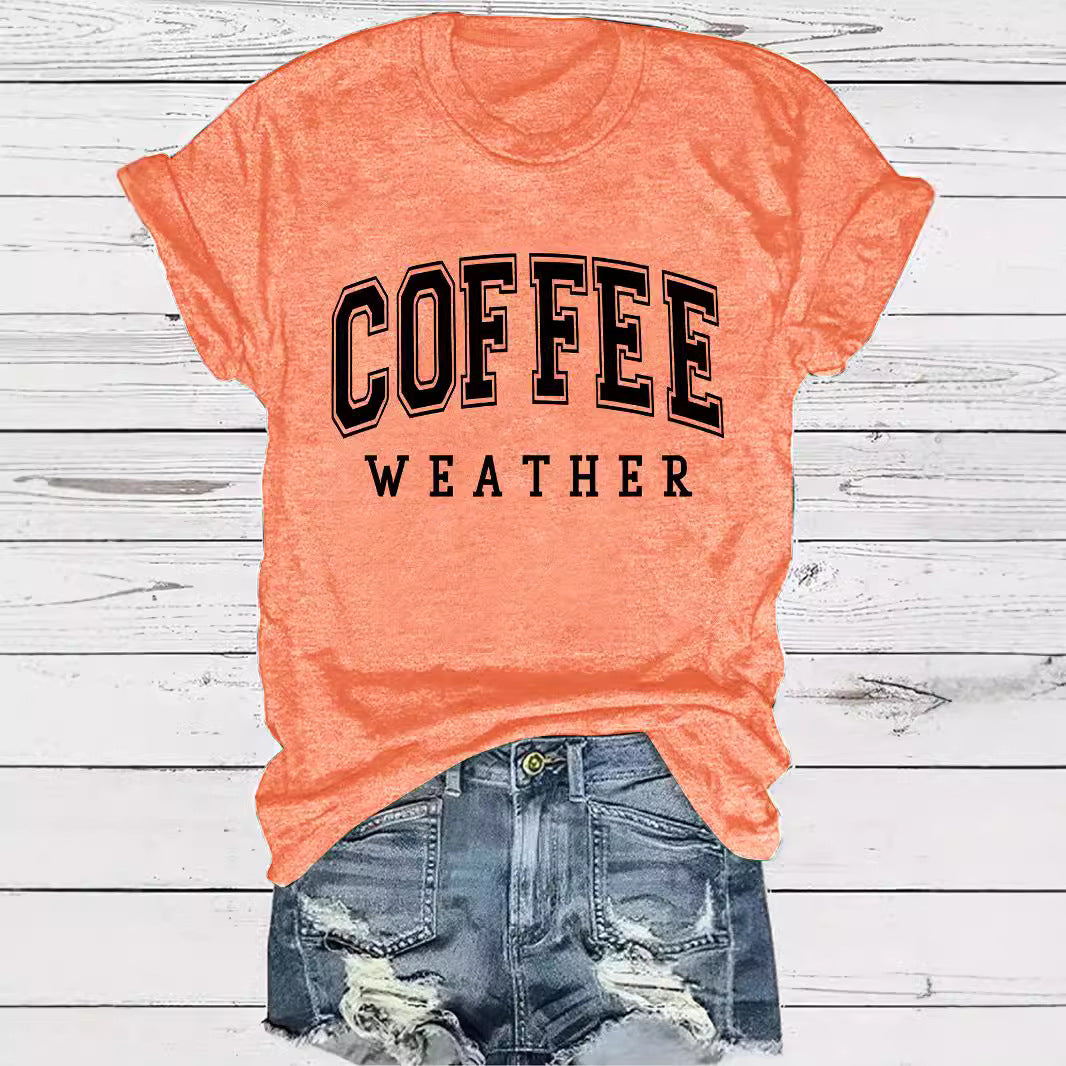 Hip COFFEE WEATHER Pattern ☕️ Short Sleeve T-shirt in Popular Colors 🌈 Maximize Savings, Grab 2 !