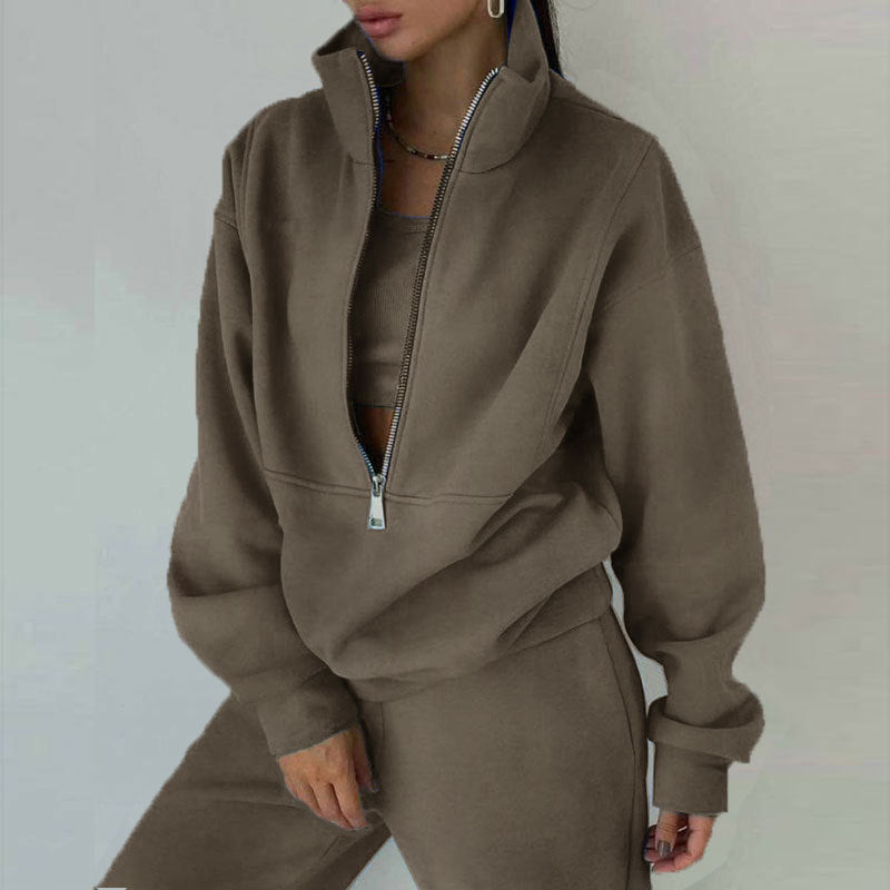Women's Dazzling Tracksuit Set - Sporty Casual Fleece High-Collar Wrinkle Resistant Activewear 😎💝