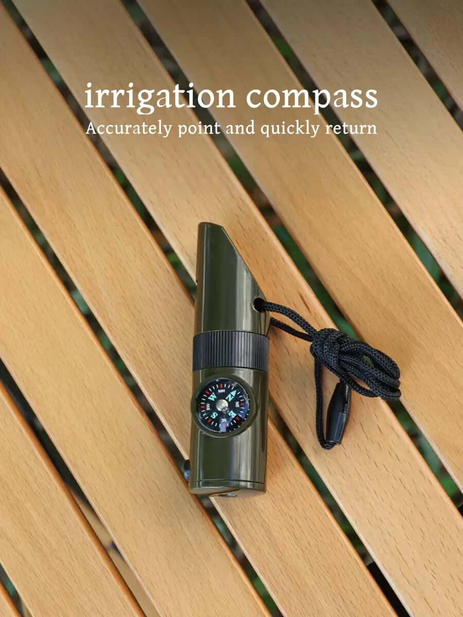 Smart 7 in 1 Survival Whistle Tool - Hiking Whistle, Compass, Mirror, Flashlight, Magnifier LED Light, Thermometer & Storage