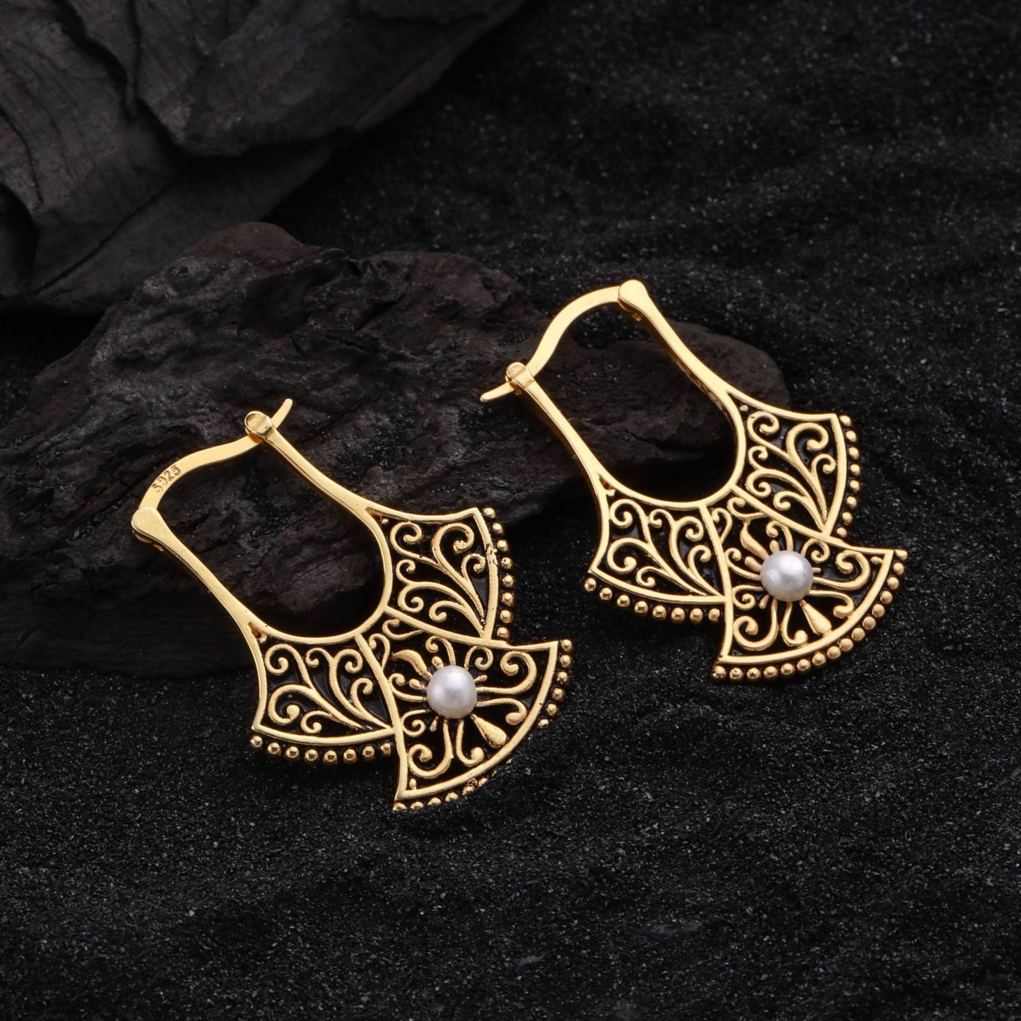 Chic Gold Phoenix Tail Earrings for Women - Copper Geometric Styling