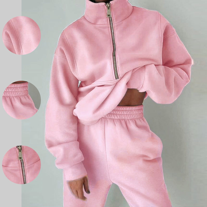 Women's Dazzling Tracksuit Set - Sporty Casual Fleece High-Collar Wrinkle Resistant Activewear 😎💝