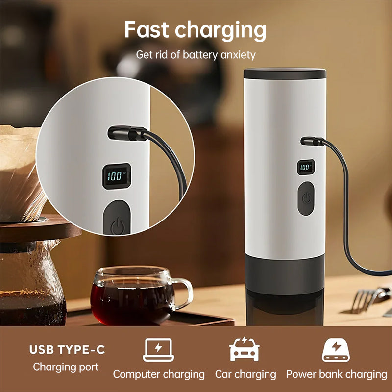 Portable Charging Wireless 3-in-1 Espresso Maker Kit - Stainless Steel 7800mAh, Car/Work/Home/Camping