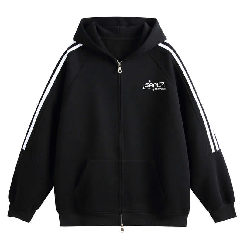 Warm Sporty Cotton Zip Up Jacket - Heavyweight Loose Fit Casual with Hood