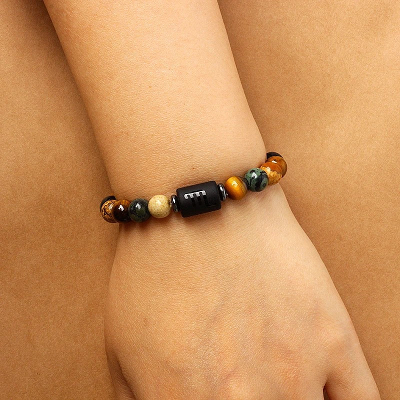 Super Cool Zodiac Beaded Bracelet - Natural Stone Beaded Tiger's Eye with Zodiac Picture Card 😎