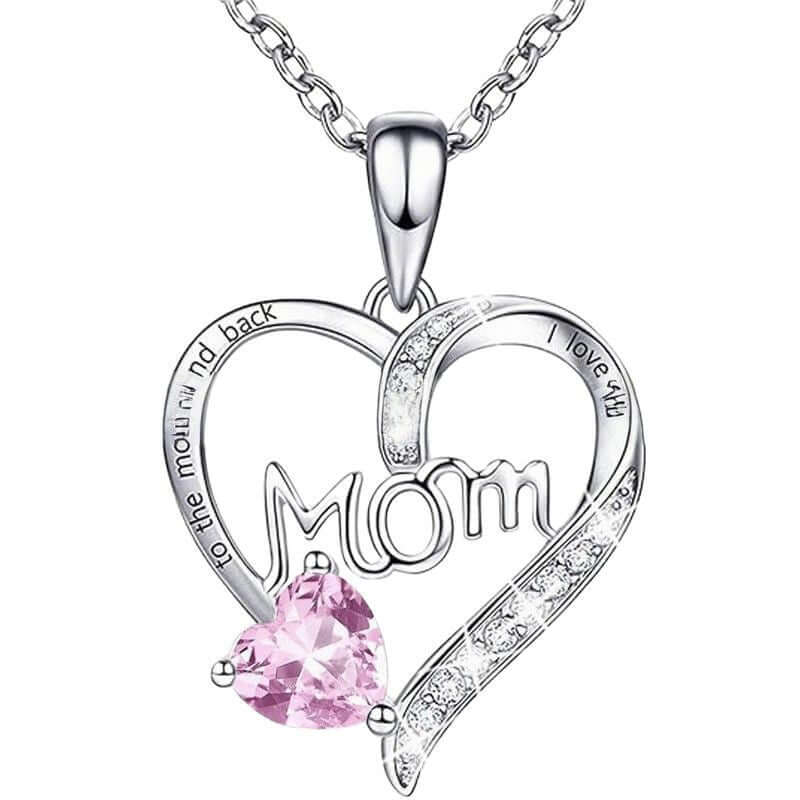 Gorgeous GIFTABLE Colored Stone Options 'MOM' Necklace - Love Heart-shaped Engraved Rhinestone 💝