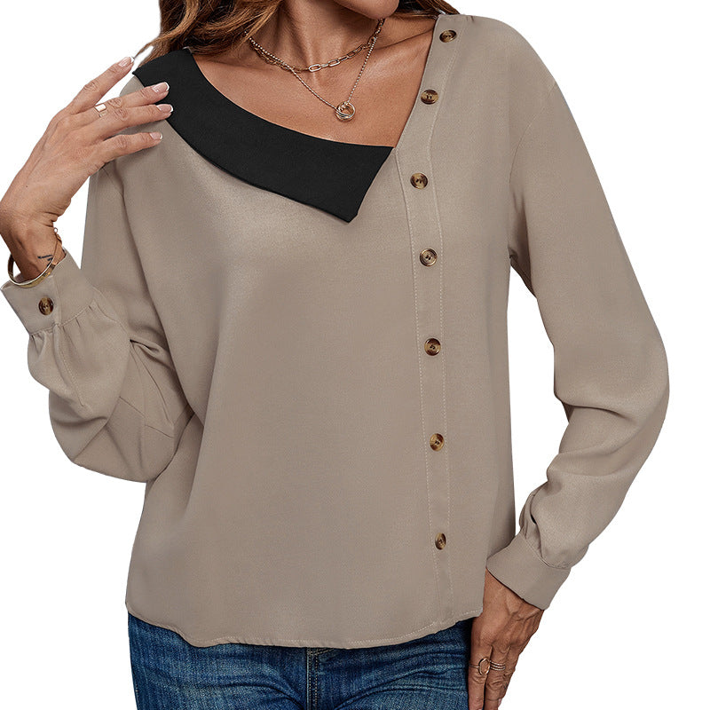 Women's Fall Fashion V-neck Long Sleeve Casual Shirt - Stylish Button Pattern, Set the Tone for Fall ! 🍁