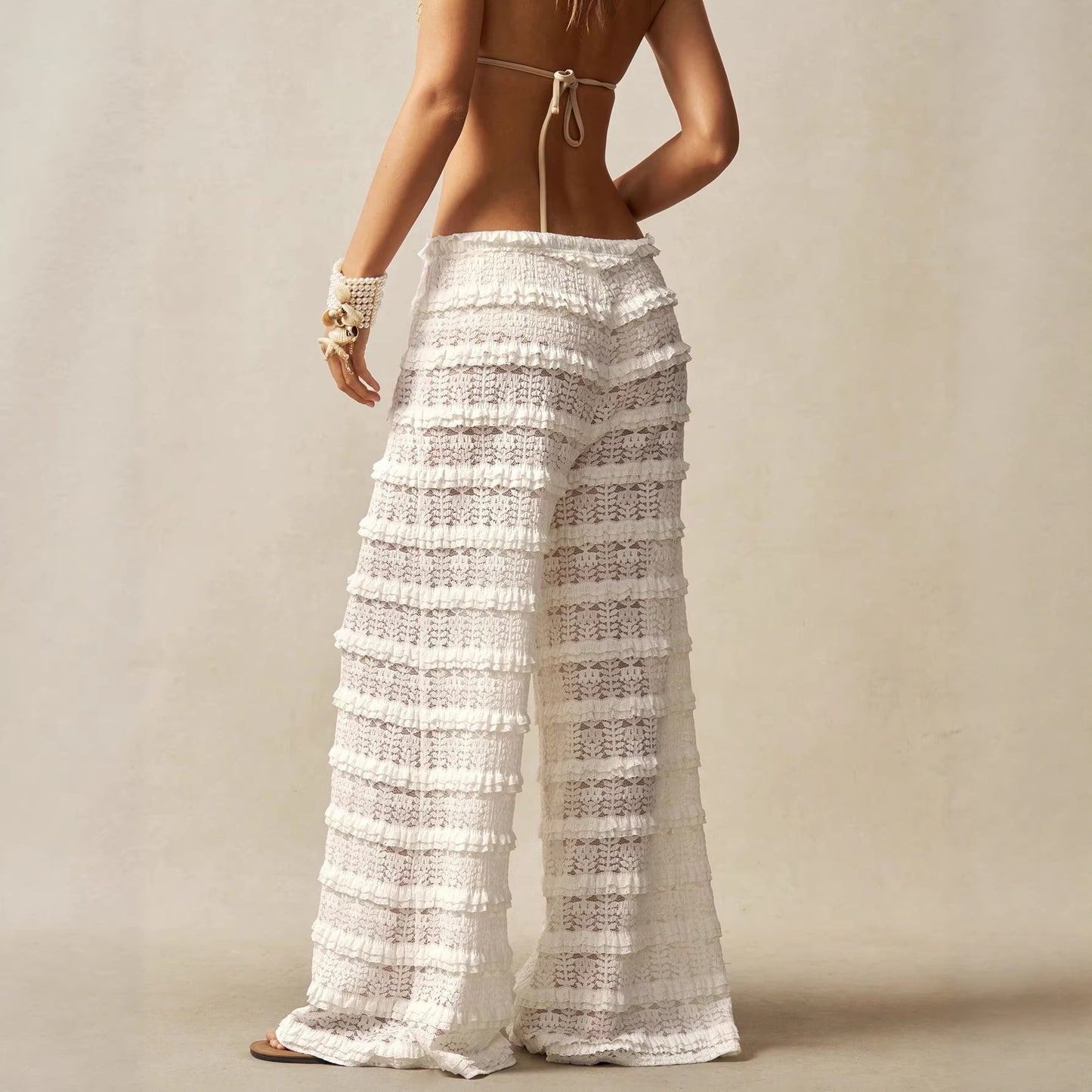 Women's Unique Trendy Streetwear Pants - Sexy Casual Solid Color Lace Jacquard Hollow-out Patchwork