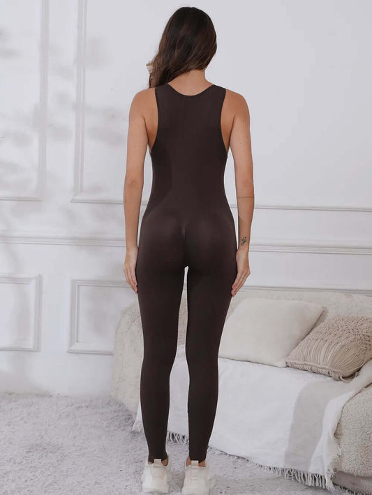 Women's Fitness - Yoga Half Zip Wide Strap Active Jumpsuit 🧘‍♀️