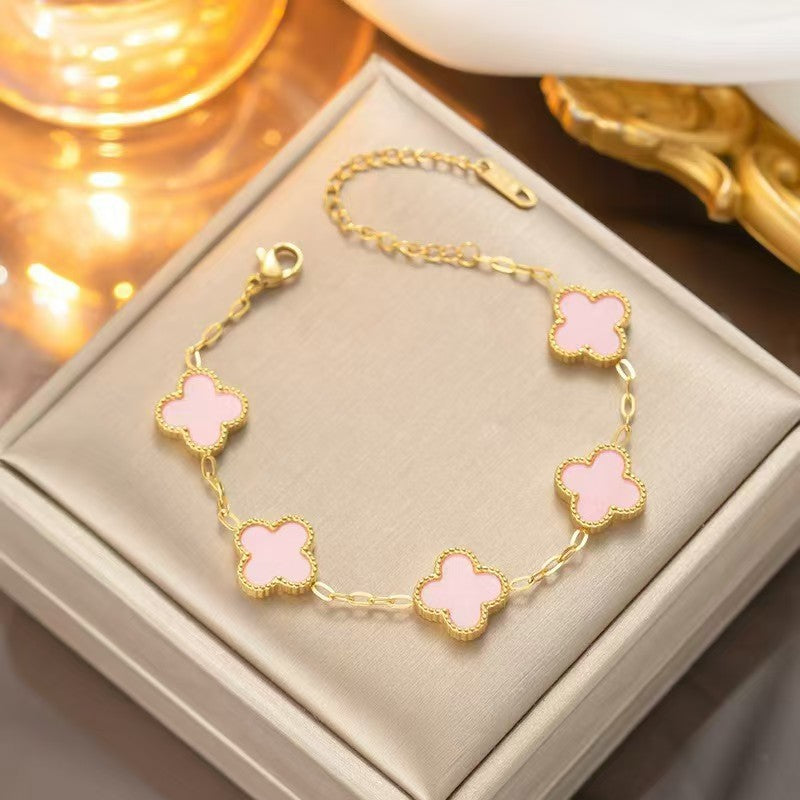 Gorgeous 4pc. Titanium Steel Jewelry SET - Great Value Floral Necklace + Bracelet + Earrings + Ring in Beautiful Colors