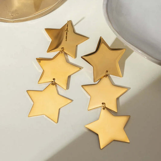 Women's Cute 18K Gold-Plated Stainless Steel Star Earrings