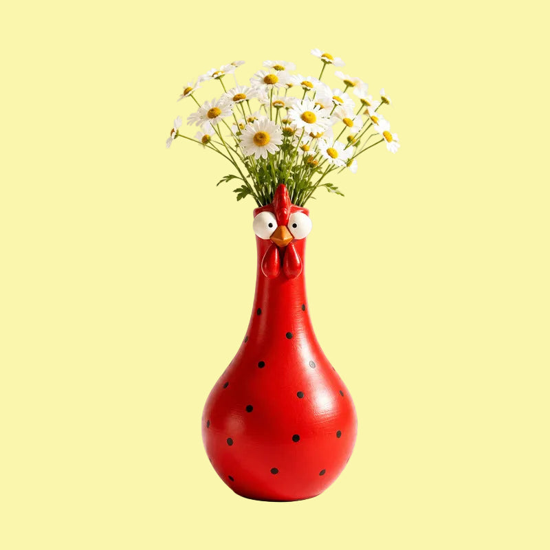 Humorous Waterproof Polka Dot Rooster Vase Decor 🐔