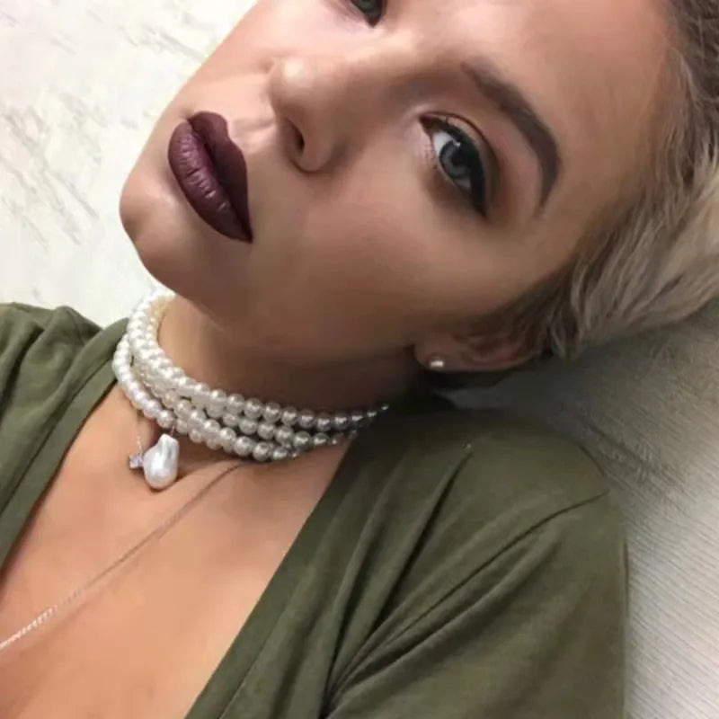 Stunning Fashion Alloy & Pearl Necklace -  Exquisite Temperament Multi-Layer Pendant Clavicle Chain