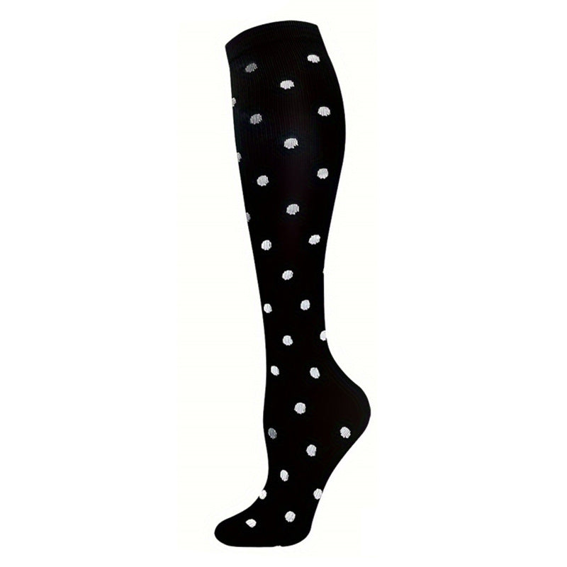Women's Calf Length Compression Sports Socks - Anti-Slip, Sweat-absorbent, Solid & Polka Dots