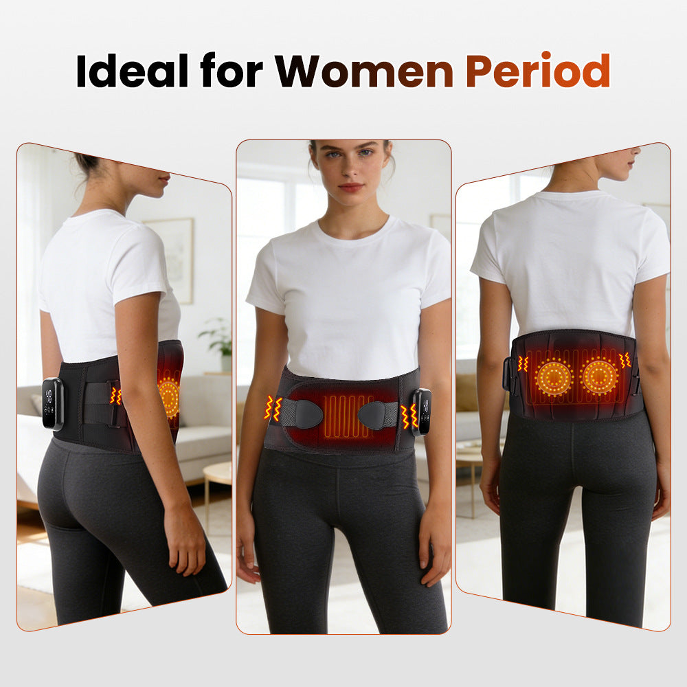 Cordless Heated Waist & Abdomen Massage Belt with Electric 3 Speed Vibration, Auto-Off Timer