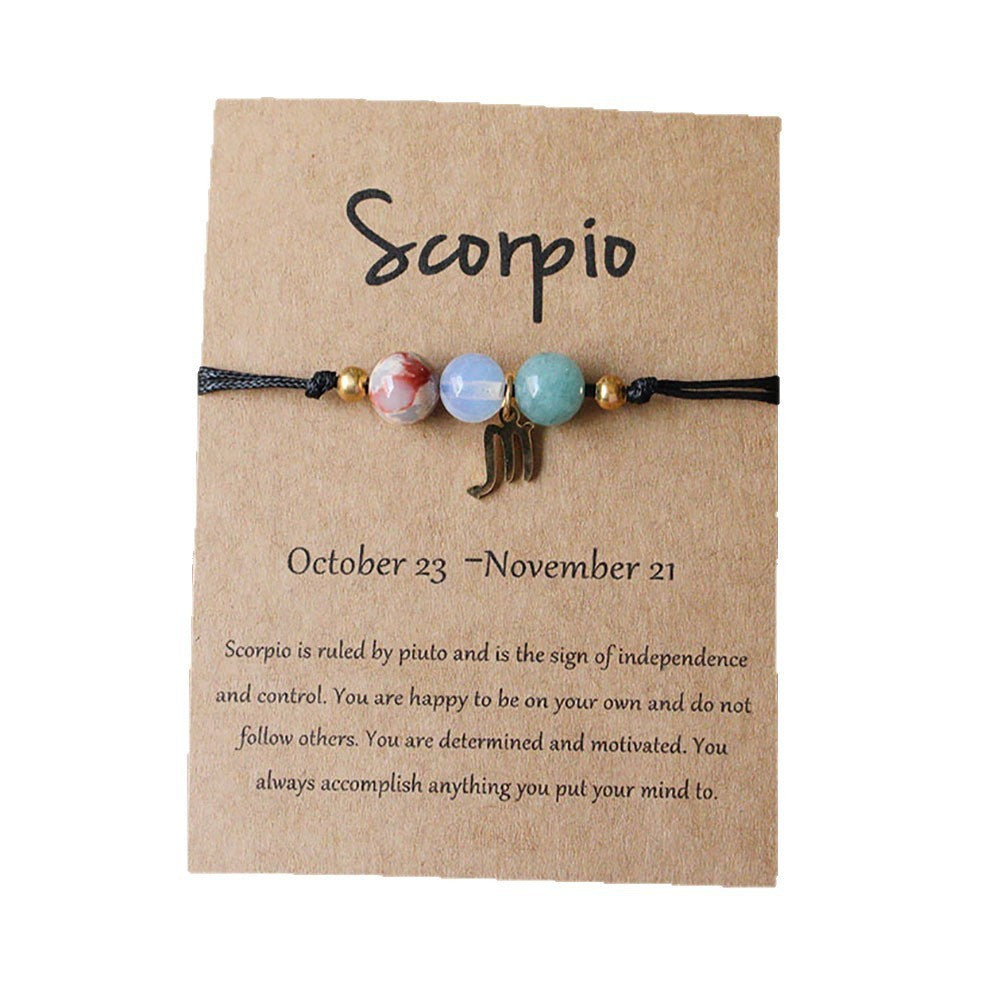 Super Cool Zodiac Beaded Bracelet - Natural Stone Beaded Tiger's Eye with Zodiac Picture Card 😎