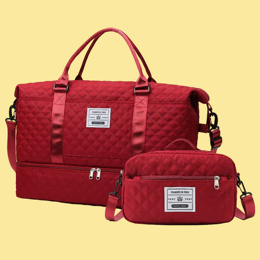 Large Capacity Sports and Yoga 2 Bag SET - Quilted Dry-Wet Separation Shoe Compartment Travel Bag