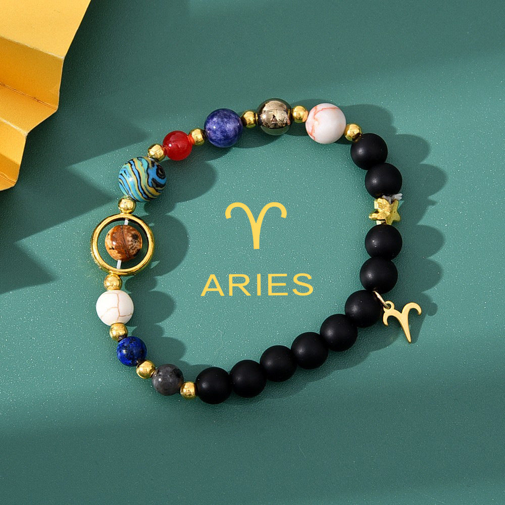 Super Cool Zodiac Beaded Bracelet - Natural Stone Beaded Tiger's Eye with Zodiac Picture Card 😎