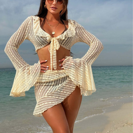 Sexy 😍 Lace Mesh 4 pc. Bikini Top and Bottom + Swim Cover Up Top and Bottom - Great Value !