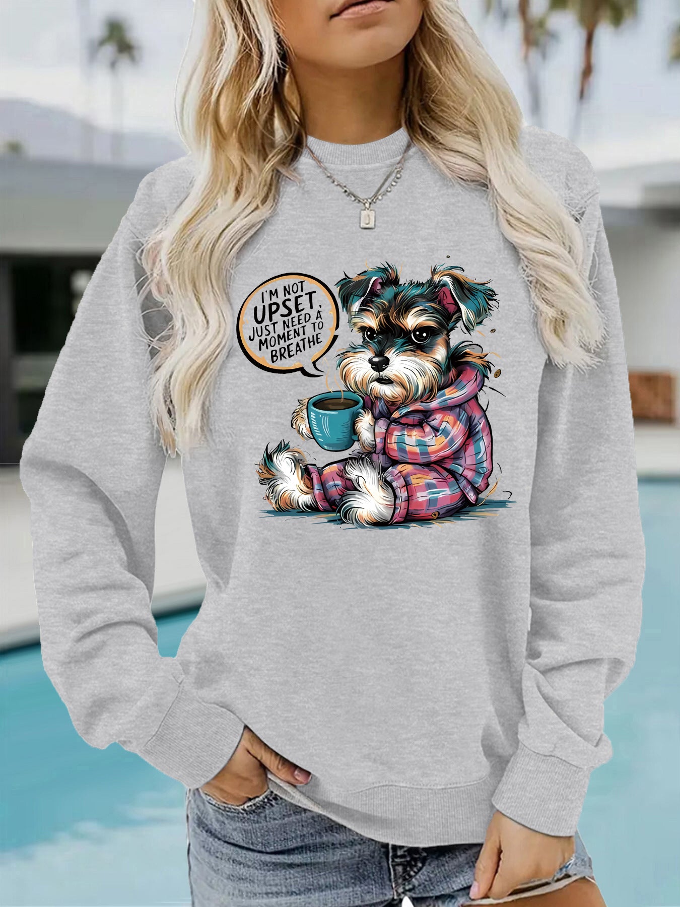 Women's Hip Seasonal COFFEE Sweatshirt with Humorous Dog Graphic ♨️☕️ Great Colors, Grab Two !