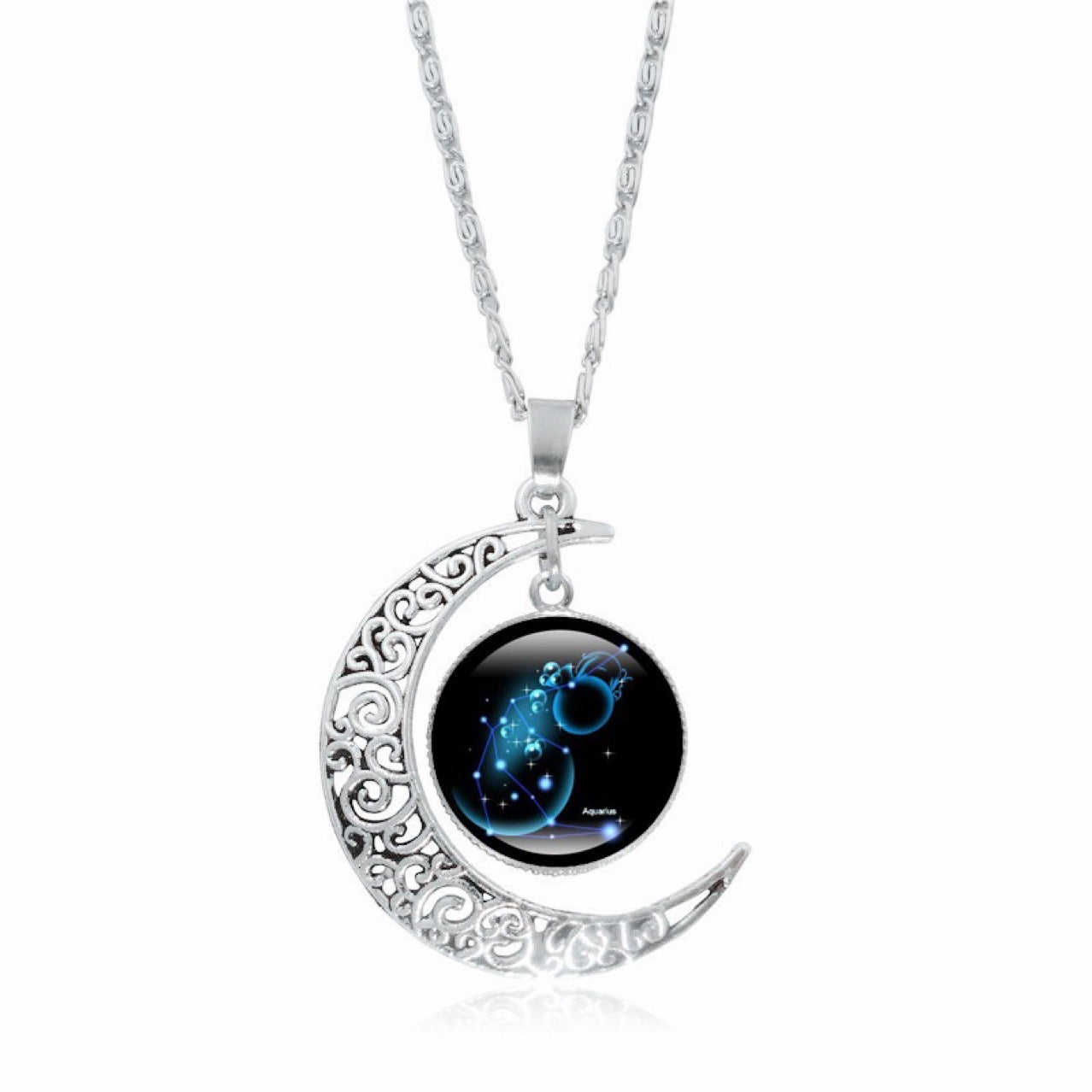 Gorgeous Zodiac Time Gem Luminous Necklace for Women - Simple Silver Moon Pendant Choker Giftable 💝