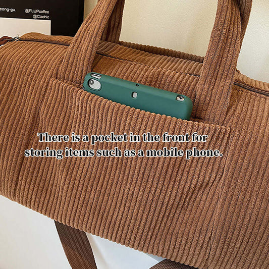 High-Capacity Durable Corduroy Sports Shoulder Bag - Solid Color Crossbody with Adjustable Strap