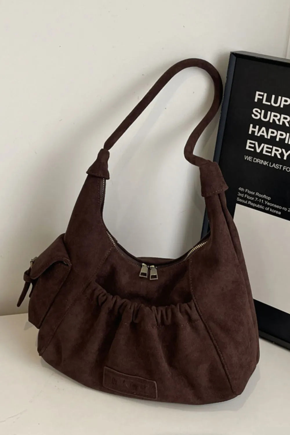 Women's Fashion Premium Ruched Suede Zipper Handbag in Four Gorgeous Trending Colors 🤩