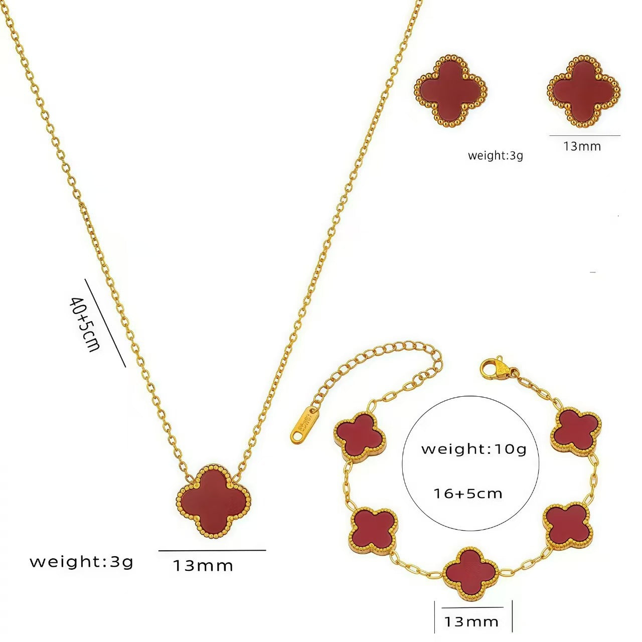 Gorgeous 4pc. Titanium Steel Jewelry SET - Great Value Floral Necklace + Bracelet + Earrings + Ring in Beautiful Colors
