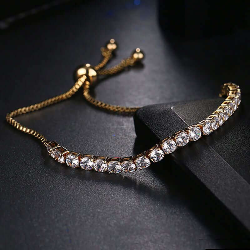 Women's Fashion Jewelry - Adjustable Tennis Bracelet - Round Stone Cubic Zirconia