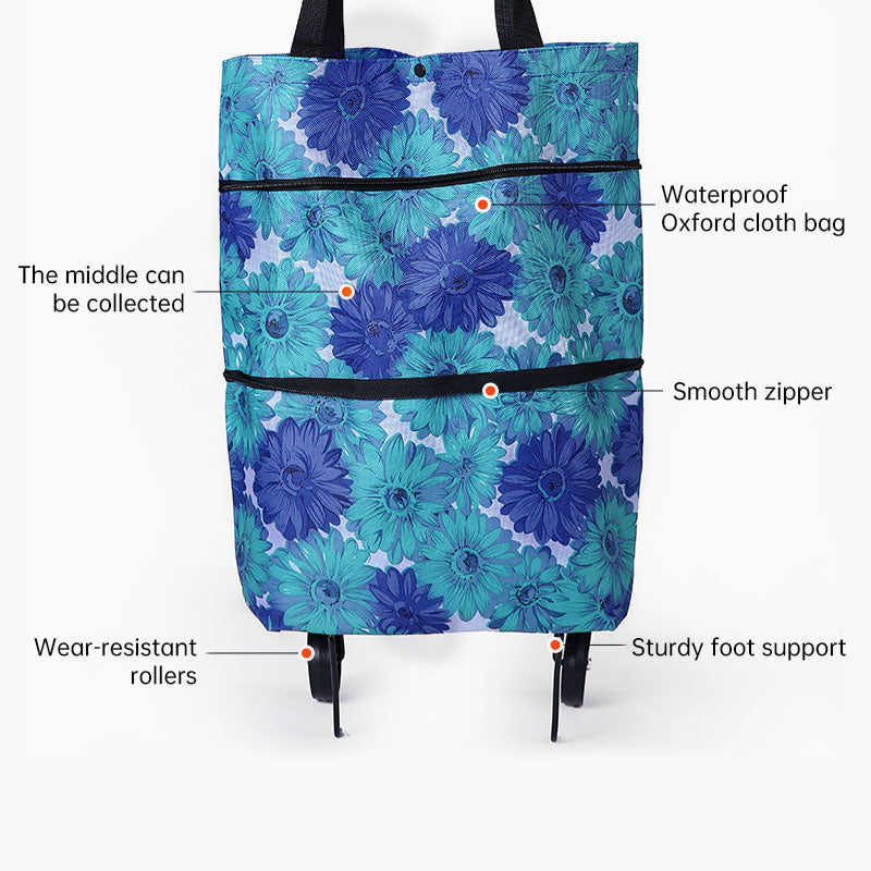 Portable Foldable Shopping Cart with Wheels - Clever Backpack Style Travel Trolley for Groceries & Storage