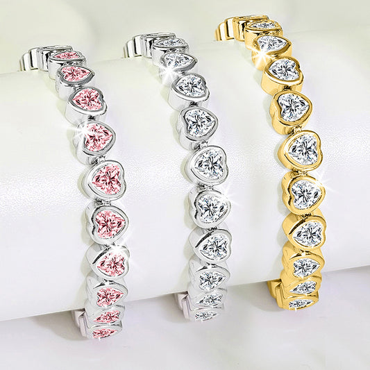 Gorgeous Rotating Heart Pattern Trimmed Love Bracelet 💝 Heart Shaped Zirconia & Electroplated Gold
