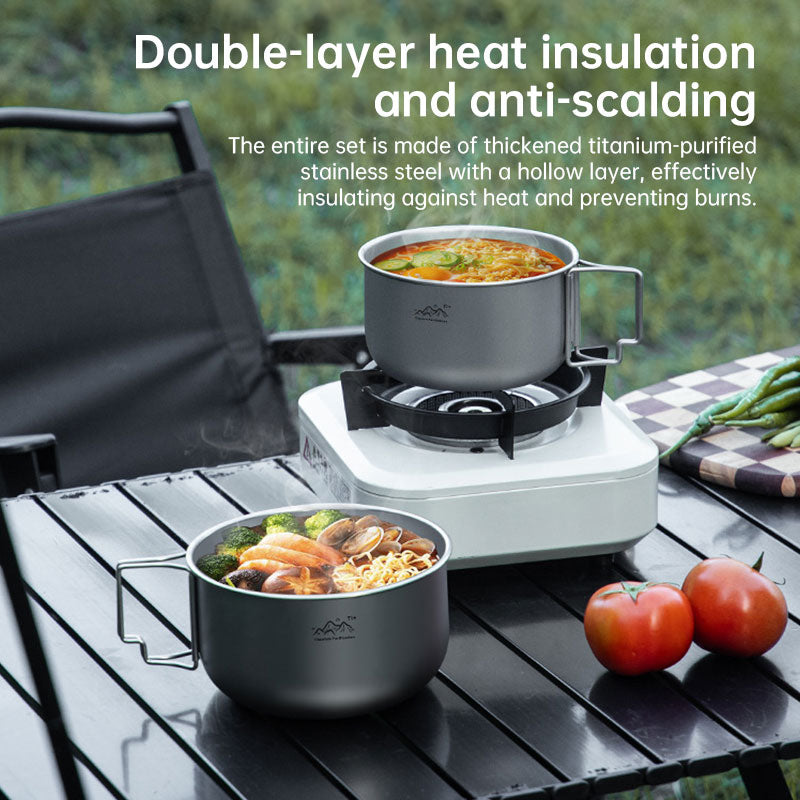 Stainless Steel Camping Pots - Buy 3, Save 10% - Automatic Discount at Checkout 🫕✂️🔖 Durable Titanium