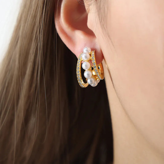 Gorgeous Keepsake C-Hoop Earrings - Gold or Silver Pearl Titanium Steel - High Gloss Shell Beads